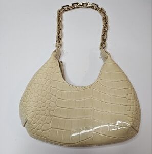 Faux Crocodile Skin Beige Gold Chunky Strap Like New Handbag